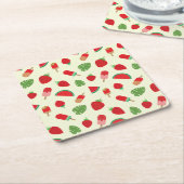 イチゴ、スイカおよび赤いポプシクル スクエアペーパーコースター (アングル)