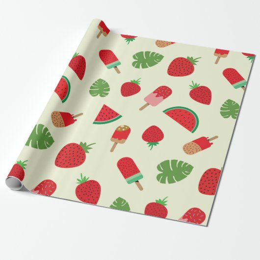 イチゴ、スイカ、赤いポピクル ラッピングペーパー (アンロールド)