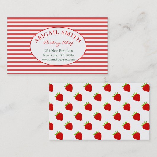 イチゴ&ストライプの名パーソナライズされた刺 名刺 (正面/裏面)