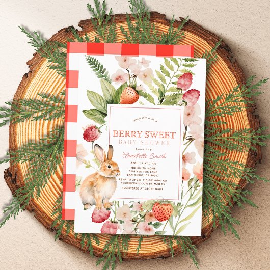 イチゴ&バニーベリースイートガールベビーシャワー 招待状