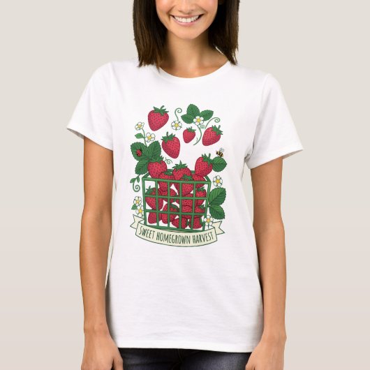 イチゴ フルーツ 食べ物 ベリー スイート かご Tシャツ (正面)