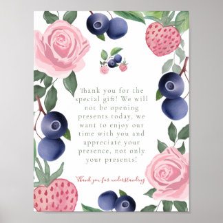 イチゴ&ブルーベリーパーティーサンキューギフトサイン ポスター