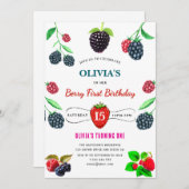 イチゴ&ラズベリー誕生日パーティーの招待状 招待状 (正面/裏面)