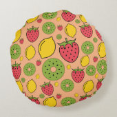 イチゴ、レモン、キウイフルーツの壁紙の背景 ラウンドクッション (裏面)