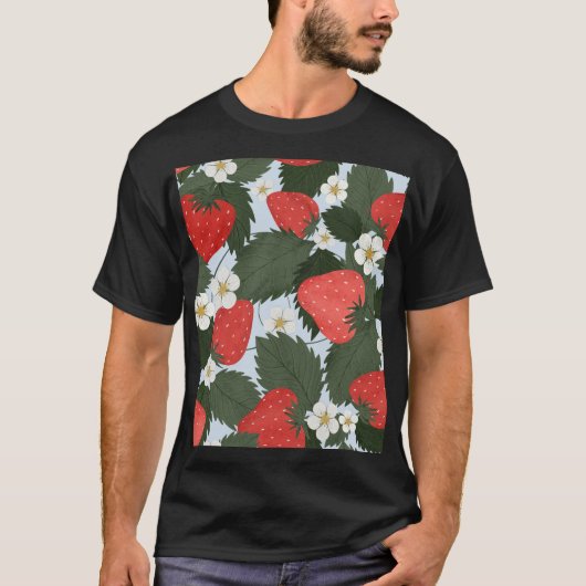 イチゴ:夏の果実パターンデザイン。 Tシャツ (正面)