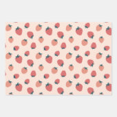 イチゴ、花模様および抽象芸術パターンテーマ ラッピングペーパーシート (正面)