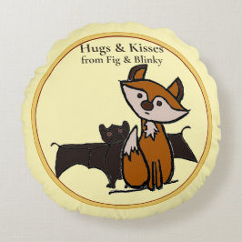 イチジクとブリキのハグとキス 黄色い丸いクッション ラウンドクッション