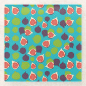 イチジク地中海のサマーフルーツパターン ガラスコースター (正面)