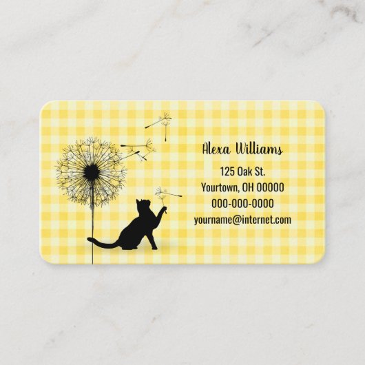 イチョウにタンポポをつけた黒猫 名刺 (正面)