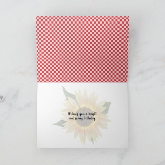 イチョウのヒマワリ赤と白の誕生日 カード (内部)