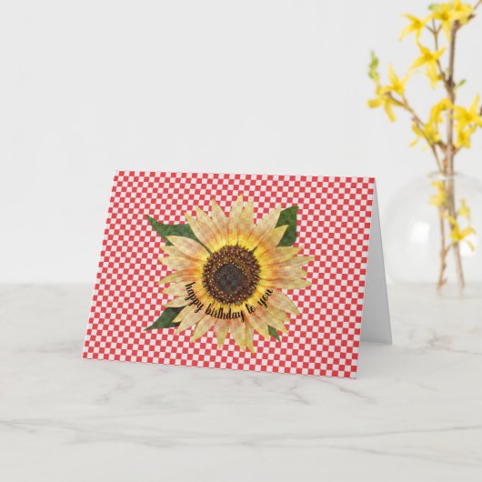イチョウのヒマワリ赤と白の誕生日 カード (黄色い花)