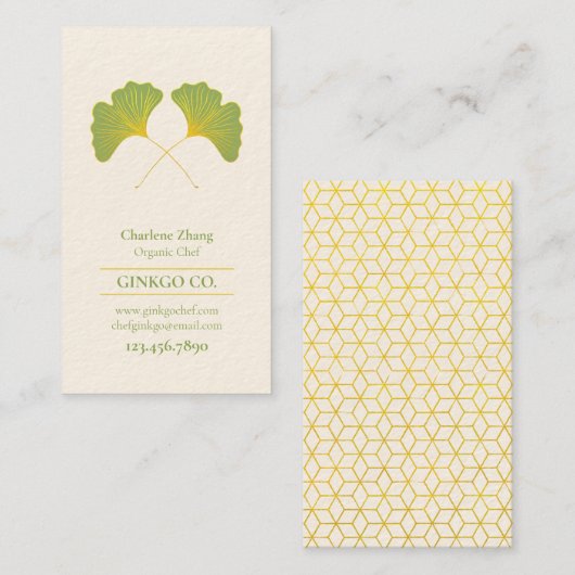 イチョウの葉および多角形パターン 名刺 (正面/裏面)
