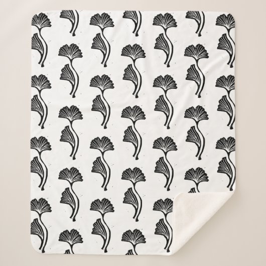 イチョウの葉のリンゴ版 シェルパ ブランケット (正面)