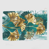 イチョウの金色の葉の枝 イチョウ ゴルフタオル (横)