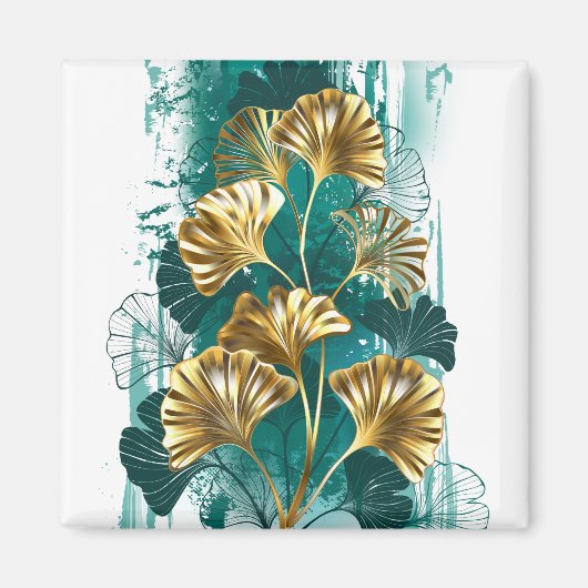 イチョウの金色の葉の枝 イチョウ マグネット (正面)