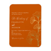 イチョウ結婚の葉はオレンジ色の豪華な招待を焼いた マグネット (縦)