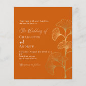 イチョウ結婚の葉オレンジの金ゴールド予算の招待状 (正面)