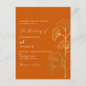 イチョウ結婚は葉オレンジの金ゴールドを燃やした インビテーションポストカード (正面)