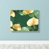 イチョウ葉の金ゴールド緑 キャンバスプリント (インサイチュ (ウッドフロア))