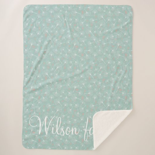 イチョウ葉ターコイズ及びサンゴ科モノグラム シェルパブランケット (正面)