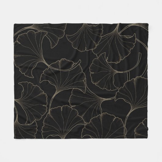 イチョウ金ゴールド:高級ヴィンテージデザイン フリースブランケット (正面(横))