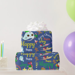 イッカク、 人魚、 ユニコーンのカスタム名入りクリスマス ラッピングペーパー