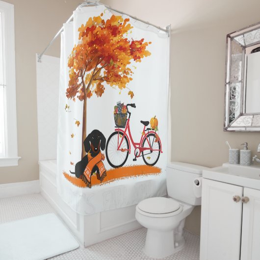 イッツ秋ヤルダックスフントバイクパンプキンスパイス秋オー シャワーカーテン (インサイチュ)