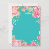 イットアガールピンクフローラベビーシャワーティール（緑がかった色） 招待状 (裏面)