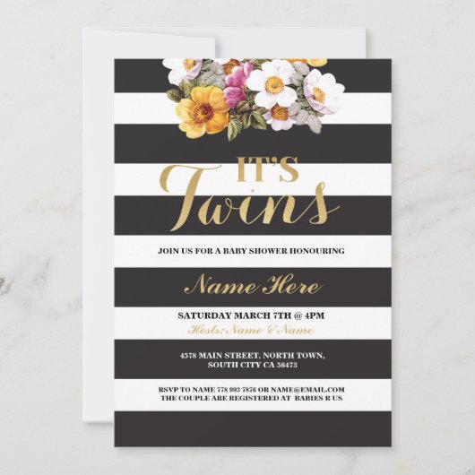 イットズベビーシャワー金ゴールドフローラ招待状 招待状 (正面)