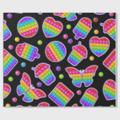 イットポップ・アートのレインボー蝶とハート誕生日 ラッピングペーパー (フラット)