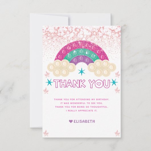 イットポップ・アートの誕生日レパーソナライズされたインボーグリッター サンキューカード (正面)