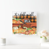 イツ秋ヤル引用文 |カボチャ付きヴィンテージトラック スクエア壁時計 (ホーム)