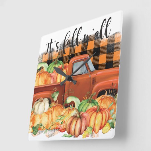 イツ秋ヤル引用文 |カボチャ付きヴィンテージトラック スクエア壁時計 (傾斜)