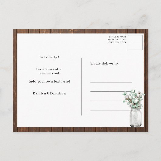 イドユーカリエレガントプソンジャー婚約パーティ インビテーションポストカード (裏面)