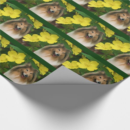イナギツネとイエローフラワーズドッグ ラッピングペーパー (角)