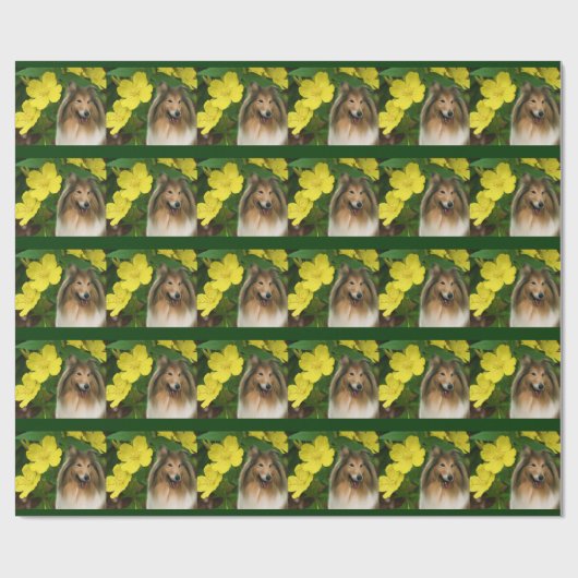 イナギツネとイエローフラワーズドッグ ラッピングペーパー (フラット)