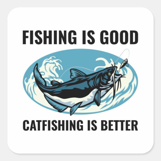 イナマズ魚釣り漁師 スクエアシール (正面)