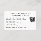 イニシャルおよびタイプライター 名刺 (裏面)