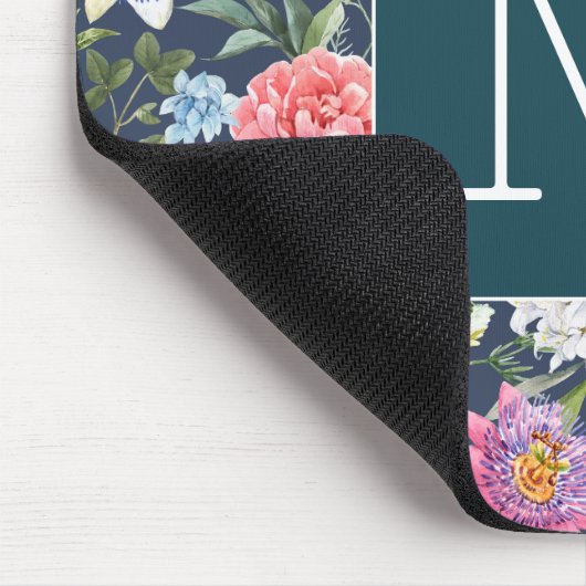 イニシャルかわいらしカラフルイラストレーションフローラ海軍 マウスパッド (コーナー)