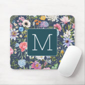 イニシャルかわいらしカラフルイラストレーションフローラ海軍 マウスパッド (マウス)