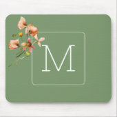 イニシャルかわいらしフローラとセージ緑エレガント マウスパッド (正面)