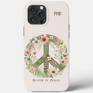 イニシャルかわいらしレトロ「平和の開花」平和サイン iPhone 13 PRO MAXケース