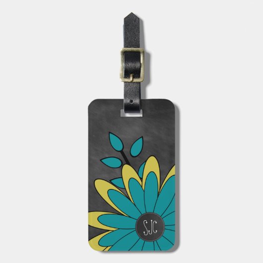 イニシャルが付いているかわいくガーリーなレトロの花 ラゲッジタグ (正面縦)