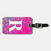 イニシャルが付いている明るい紫色、青の正方形ライト ラゲッジタグ (正面横)