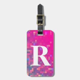 イニシャルが付いている明るい紫色、青の正方形ライト ラゲッジタグ
