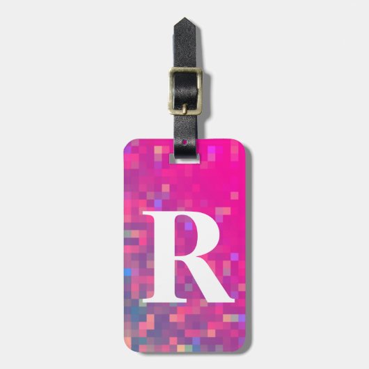 イニシャルが付いている明るい紫色、青の正方形ライト ラゲッジタグ (正面縦)