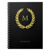 イニシャルが付いている黒く、フェイクな金ゴールドの月桂樹のリース ノートブック (正面)
