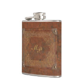 イニシャルとの旧式なレザールック フラスク (左)