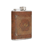 イニシャルとの旧式なレザールック フラスク (右)