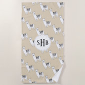 イニシャルとの粋な黒及びラマのスケッチ ビーチタオル (正面)